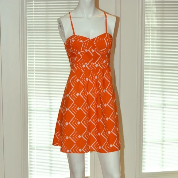 O'Neill 🧡Orange and White Spaghetti Strap Mini Dress Size 11 - Picture 3 of 10